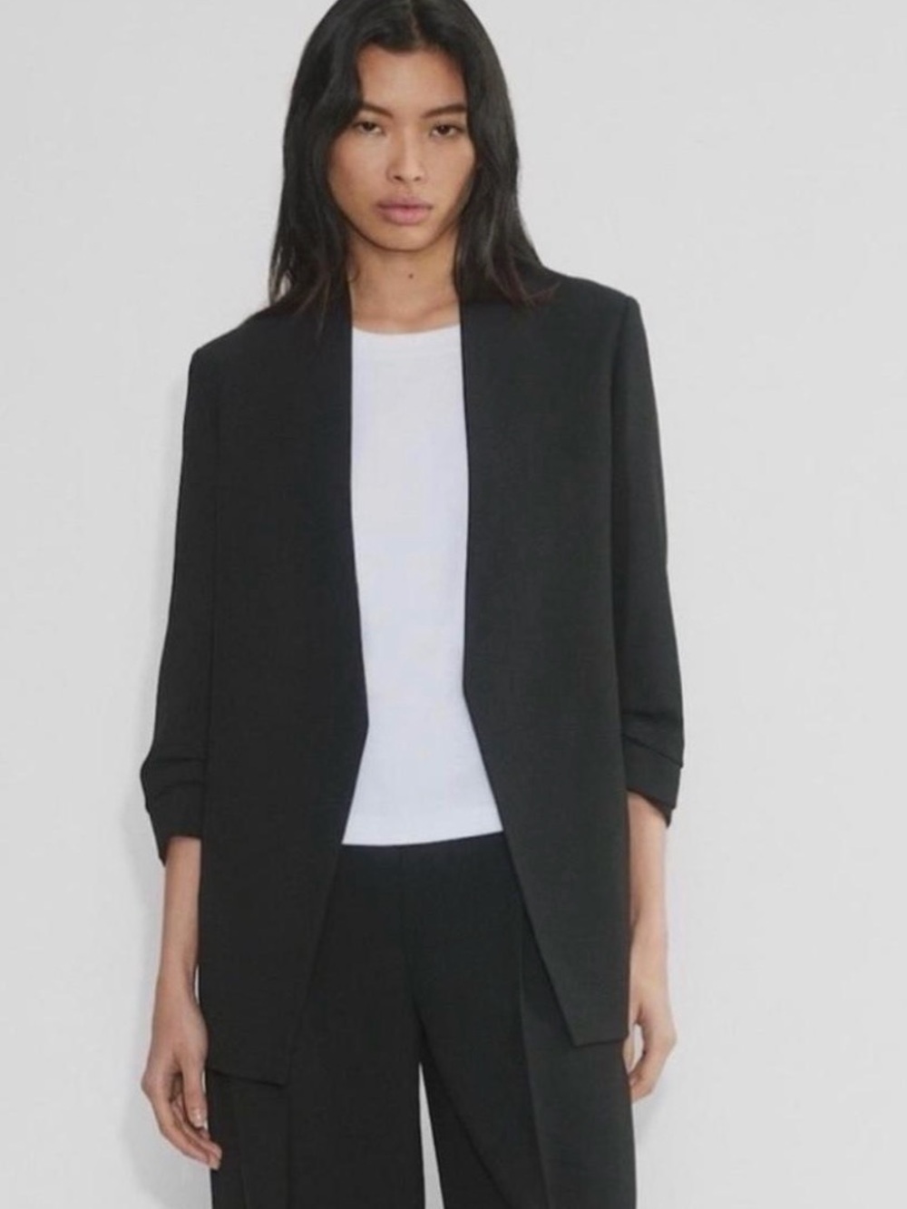 Babaton Forte Blazer Black Open Front Ruched Sleeve Size 6